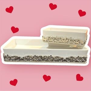 “Simply Shabby Chic” Soap Dish Set Metal Ornate Casing Detail By Rachel Ashwell